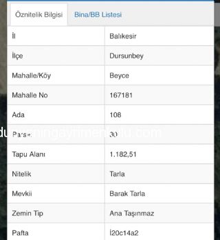 BALIKESİR DURSUNBEY BEYCE'DE SATILIK TARLA