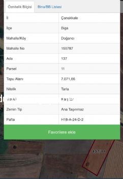 ÇANAKKALE BİGA DOĞANCI KÖYÜNDE 7071M2 SATILIK  TARLA